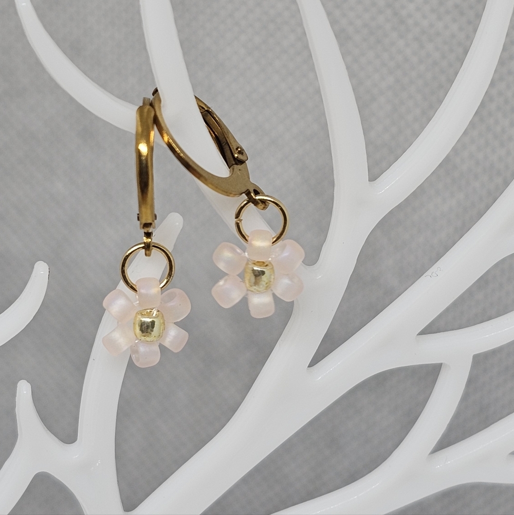 Handmade by me Light Matte Pink Flower 316l Stainless Steel Earrings